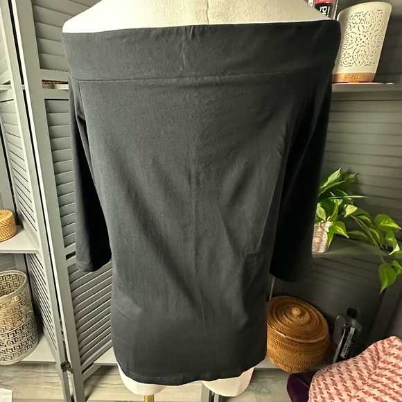 Black Off Shoulder Form-fitting Cotton Top 3/4 Sleeves by LOFT - NWTS! LP - Picture 5 of 7